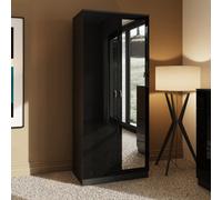 Fwstyle Chilton Black Gloss 2 Door Mirrored Double Wardrobe (H) 181.5Cm (W) 80Cm (D) 50Cm
