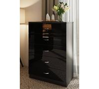 Fwstyle Chilton Black Gloss 5 Drawer Chest (H) 100Cm (W) 70Cm (D) 40Cm Black