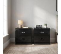 Fwstyle Chilton Pair Of 2 Drawer Bedside Tables Black Gloss (H) 46 (W) 45 (D) 40Cm