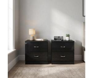 Fwstyle Chilton Pair Of 2 Drawer Bedside Tables Black Gloss (H) 46 (W) 45 (D) 40Cm