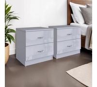 Fwstyle Chilton Pair Of 2 Drawer Bedside Tables Grey Gloss (H) 46 (W) 45 (D) 40Cm