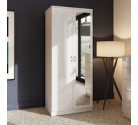 Fwstyle Chilton White Gloss 2 Door Mirrored Double Wardrobe (H) 181.5Cm (W) 80Cm (D) 50Cm