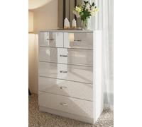 Fwstyle Modern 6 Drawer Chest High White Gloss Drawers On A Matt White Frame