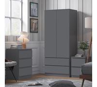 FWSTYLE Combination Wardrobe 2 Door 2 Drawer Dark Matt Grey Scratch Resistant
