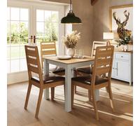 FWSTYLE Compact Solid Oak 4 Chair Dining Table Set White Painted Finish