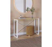 Fwstyle Console Table Modern Natural Oak Design Metal Frame Cross Supports In White White