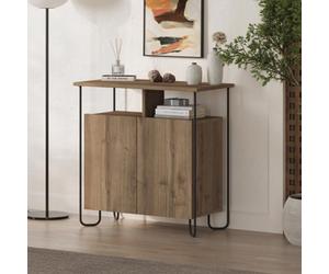 Fwstyle Cornea 2 Door Open Shelf Dark Oak Sideboard Storage Unit (H) 80 (W) 80 (D) 40Cm