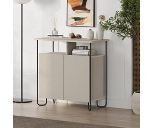 Fwstyle Cornea 2 Door Open Shelf Sandstone Sideboard Storage Unit (H) 80 (W) 80 (D) 40Cm