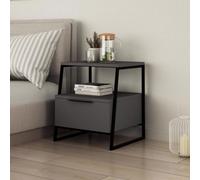 Fwstyle Dark Grey 1 Door Bedside Table Nightstand Black Metal