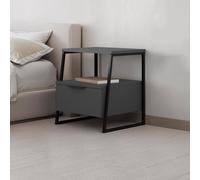 Fwstyle Dark Grey 1 Drawer Bedside Table Nightstand Black Metal Grey