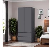 Fwstyle Dark Grey 2 Door Wardrobe With 2 Drawers Scratch Resistant