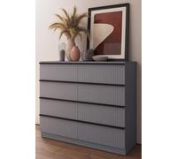 Dark Grey 8 Drawer Chest Of Drawers Scalloped Ripple Effect FWStyle Grey One Size