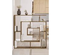 Fwstyle Dark Oak Effect Large Maze Inspired Room Divider Shelving Unit In Brown