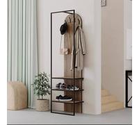 Fwstyle Dark Oak Hallway Coat Rack With Shoe Storage In Brown Brown