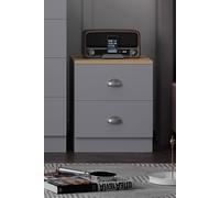 Fwstyle Esher 2 Drawer Grey & Oak Bedside Table Chest (H) 47 (W) 40 (D) 39Cm Grey