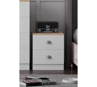 Fwstyle Esher 2 Drawer White & Oak Bedside Table Chest (H) 47 (W) 40 (D) 39Cm White