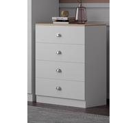 Fwstyle Esher 4 Drawer White & Oak Bedside Table Chest (H) 90 (W) 70 (D) 41Cm