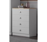 FWStyle Esher 4 Drawer White & Oak Bedside Table Chest (H) 90 (W) 70 (D) 41cm FWStyle White