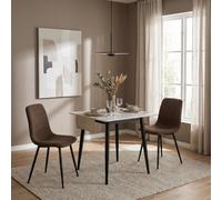 Fwstyle Esme Set Of 2 Dark Brown Linen Upholstered Black Steel Frame Dining Chairs