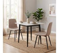FWStyle Esme Set Of 2 Light Brown Linen Upholstered Steel Frame Dining Chairs FWStyle Brown