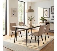FWStyle Esme Set Of 4 Light Brown Linen Upholstered Steel Frame Dining Chairs FWStyle Brown