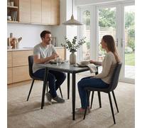 FWStyle Evie Set Of 2 Grey Linen Upholstered Black Steel Frame Dining Chairs FWStyle Grey