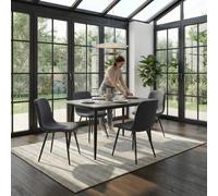 FWStyle Evie Set Of 4 Grey Linen Upholstered Black Steel Frame Dining Chairs FWStyle Grey