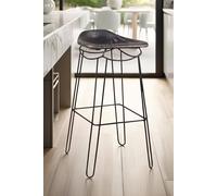 Fwstyle Genuine Black Leather Bar Stool Metal Frame Ready Assembled Black One Size