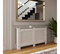 Fwstyle Geometric Pattern Large Grey Radiator Cover (H) 82.3 (W) 152 (D) 19Cm In White