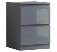 Fwstyle Gloss Grey Bedside Chest Table 2 Drawer 40% Extra Storage
