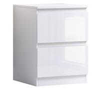 FWStyle Gloss White 2 Drawer Bedside Table Scratch Resistant FWStyle White