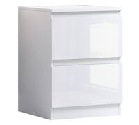 Fwstyle Gloss White 2 Drawer Bedside Table Scratch Resistant White One Size