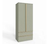 Fwstyle Green Fluted 2 Door 2 Drawer Combination Wardrobe Scratch Resistant Bedroom Storage