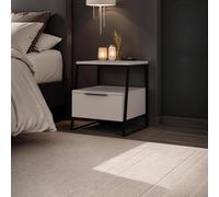 Fwstyle Grey 1 Drawer Bedside Table Nightstand Black Metal Grey