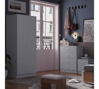Fwstyle Grey 3 Piece Bedroom Furniture Set Bedside, Wardrobe, 4 Drawer Chest Grey One Size