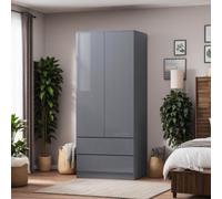 Fwstyle Grey Gloss 2 Door Wardrobe With 2 Drawers Scratch Resistant