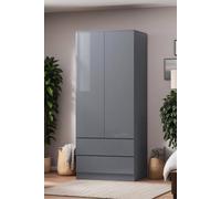 Fwstyle Grey Gloss 2 Door Wardrobe With 2 Drawers Scratch Resistant Grey One Size