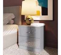Fwstyle Grey Gloss 2 Drawer Bedside Chest Table Nightstand