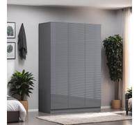 Fwstyle Grey Gloss 3 Door Wardrobe Push To Open Soft Close