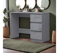 Fwstyle Grey Gloss Dressing Table 3 Drawer Desk