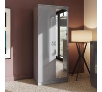 Fwstyle Grey Gloss Mirrored 2 Door Wardrobe Scratch Resistant