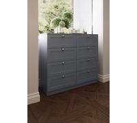 FWStyle Grey Panelled 8 Drawer Chest (H) 99cm (W) 110cm (D) 40cm Extra Deep Drawers FWStyle Grey