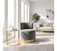 Fwstyle Grey Velvet Barrel Accent Chair Ready Assembled