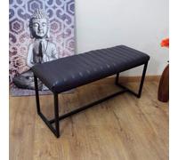 Fwstyle Handmade Indoor Bench Genuine Grey Leather Metal Frame Ready Assembled