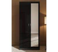 High Gloss 2 Door Mirrored Double Wardrobe FWStyle Black One Size