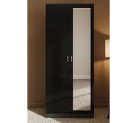 FWStyle High Gloss 2 Door Mirrored Double Wardrobe in Black FWStyle Black