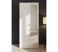 High Gloss 2 Door Mirrored Double Wardrobe FWStyle White One Size