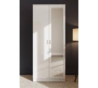 High Gloss 2 Door Mirrored Double Wardrobe FWStyle White One Size