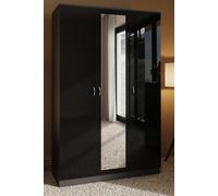 Fwstyle High Gloss Black 3 Door Mirrored Wardrobe Black