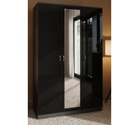 3 Door Mirrored Modern Wardrobe White High Gloss Bedroom Furniture - White Gloss